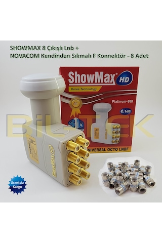 Showmax 8 Çıkışlı Gold Uçlu Lnb+ 8 Adet Novacom Özel F Konnektör