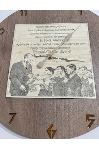 Ahşap Desen Duvar Saati - Andımız - Epoksi Reçine Kaplamalı - 40 Cm Ahşap