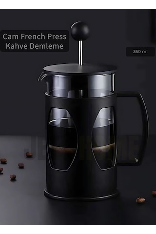 Cam French Press Kahve Demleme Paslanmaz İç Yapı Siyah 350 Ml Siyah