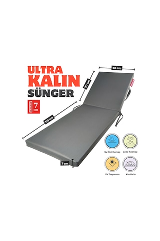 Xpermate Ultra Kalın Şezlong Minderi Su Geçirmez 60x180x7 Gri