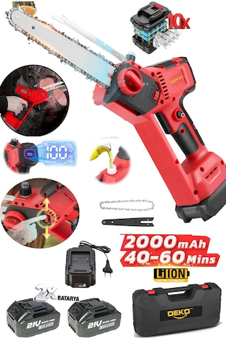Deko DKR2100DJ 10 Pilli 21 V Kömürsüz Motor Akülü Dal Budama Kesme Makinesi