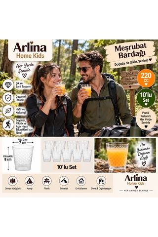 220 Cc Kare Desenli Plastik Meşrubat Bardağı 10 Lu Paket Beyaz