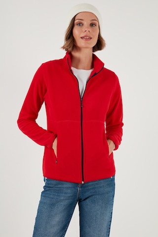 Lela Slim Fit Anti-Pilling Tüylenme Yapmayan Fermuarlı Polar Bayan Hırka 5907012 Kırmızı