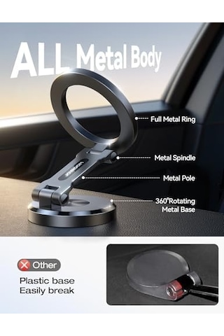 Apple iPhone Uyumlu 16/16 Pro Max Magsafe Araç Montajı, Tüm Metal Ve 360 Ayarlama N55 Güçlü Mıknatıslı Araba İçin Manyetik Telefon Tutucu, Apple iPhone Uyumlu 16 15 14 13 12 Ve Magsafe Kılıf Ve Tüm Telefonlar İçin