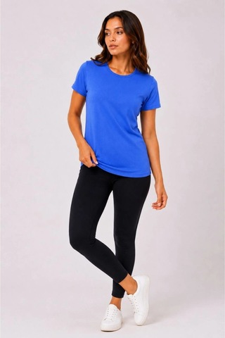 Wear Vexel Kadın Basic Tişört Bisiklet Yaka Kısa Kol Günlük Yazlık Slim Fit T-shirt - Mavi Mavi