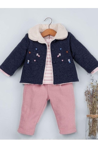 Baby Rose Kız Bebek Örme Kot Ceket Pantolonlu 3 Lü Takım-14925 Çok Renkli