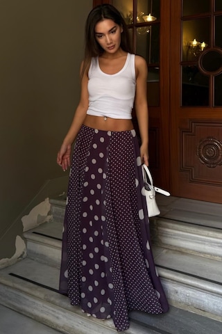Madmext Mürdüm Çoklu Puantiye Desen Maxi Etek Mg2839