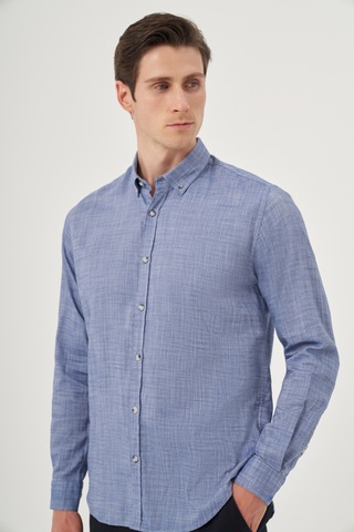 Morven Erkek Mavi Trend Dynamic Fit Düğmeli Yaka Gömlek 25ms004029300 Mavi Mavi