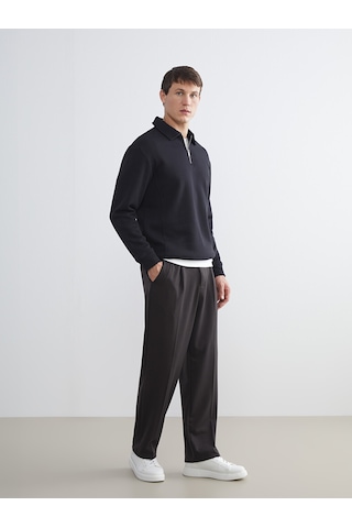 Lcw Vision Siyah Polo Yaka Erkek Kalın Sweatshirt