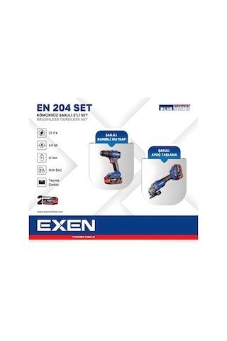 Exen EN204 21V 4AH EX018023 Kömürsüz Şarjlı Makina 2'li Set