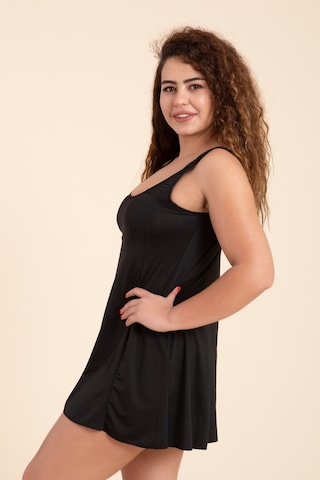 Kadın Büyük Beden Düz Askılı Etekli Elbise Mayo Siyah-siyah 30644 - 1 Siyah
