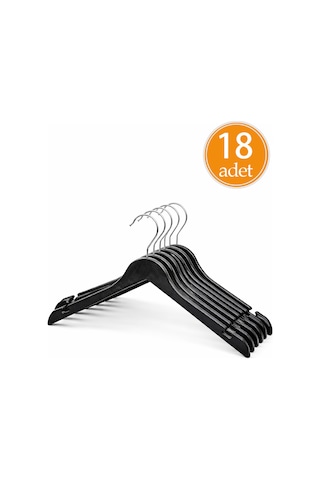 Premium Kalite 18'lı Plastik Elbise Askısı - Siyah