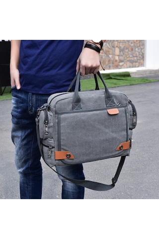 Çok Amaçlı Trend Çok Bölmeli Kanvas Büyük Kapasiteli Omuz Çantası D7017 Kahverengi