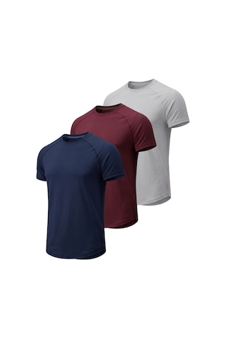 Genius Store 3'lü Paket Erkek Spor Tişört Pamuklu Esnek Günlük Kullanıma Uygun Premium Rahat Kalıpt-shirt Lacivert-bordo-gri
