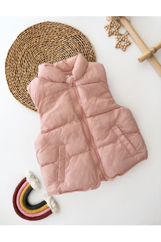 Miniğimin Cicileri Cepli Unisex Çocuk Fermuarlı Şişme Yelek -... Pudra