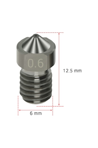 Konesam 3d Yazıcı Uyumlu 0.6mm V6 Sert Çelik Nozzle - 4 Adet, 1.75mm Filament İçin Dayanıklı Aşınma Direnci