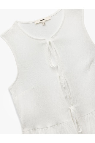 Koton Bisiklet Yaka Fiyonklu Önden Bağlamalı Kolsuz Peplum Bluz Ekru 5sak60176ew Ekru