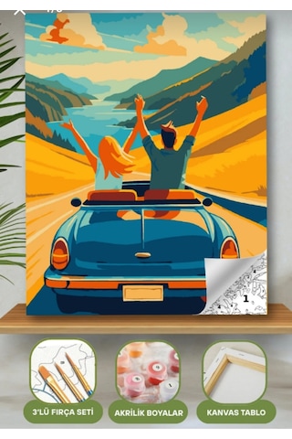 Denic Sayılarla Boyama Seti 40x50 Cm (Çıtalı) Fırça Boya Dahil Numaralı Tuval Mavi Arabalar Kız ve Erkek