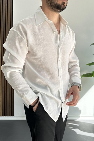 Erkek Salaş Modal Kumaş Gömlek Beyaz Edw267 Beyaz