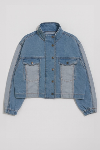Kadın Renk Bloklu Oversize Jean Ceket mavi