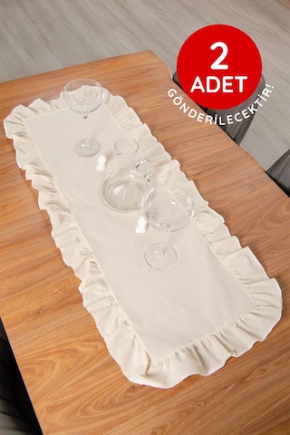 Keten 2 Adet Fırfırlı Runner 40 X 110 Cm - Ztrunner2