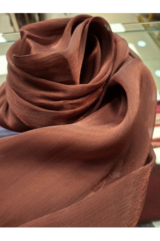 İpek Dükkanı Organza Shımmer Abiye Üzeri Parlak Şal Tuğla