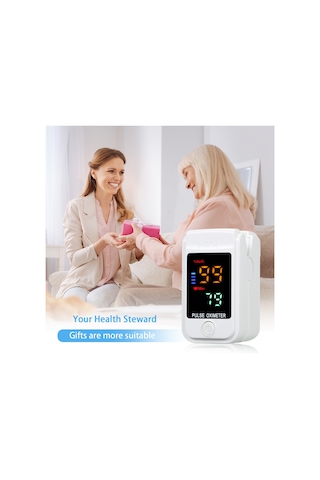 Vkemall Pulse Oksimetre Parmak Ucu Klipsli Nabız Oksimetresi L-ed Renkli Ekran Mini Spo2 Monitörü Oksije Beyaz