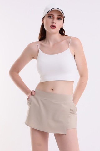 Winmoda34 Kadın Spor Şortlu Tenis Eteği 2 Cepli Bej