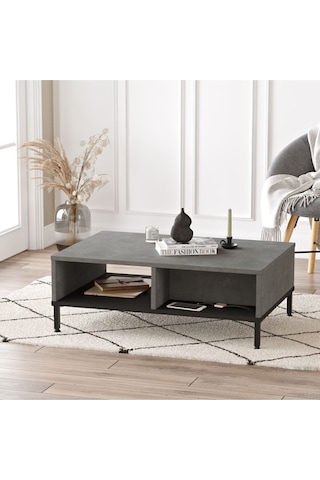 Arya Orta Sehpa Metal Ayaklı Çekmeceli Beton-siyah Ary18-rl Gri