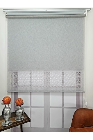 Bbb Çift Mekanizmalı Keten Lazer Kesim Tül Ve Stor Perde Mlt1050 Gri