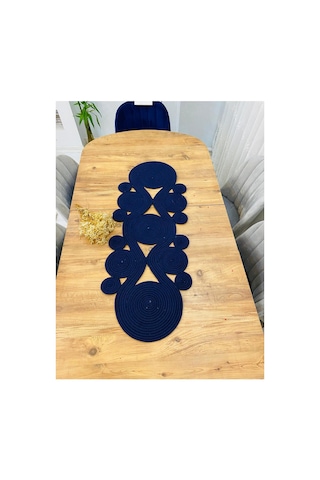 Jüt, Hasır,sarmal Model, Dekoratif Masa Örtüsü, Runner 40x110 Cm, Sehpa Örtüsü, Bohem Tarzı Lacivert Lacivert