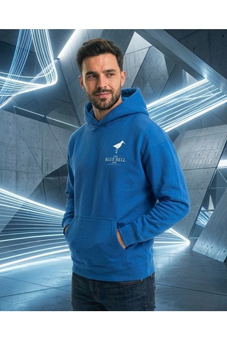 Barlashive Erkek Baskılı Kapüşonlu Cepli Hoodie 3 İplik Pamuklu Sweatshirt - Saks Mavisii Çok Renkli