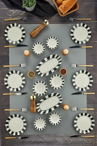 Cooker 14 Parça Pure Porselen Kahvaltı Seti Siyah-beyaz Ckr4201 Siyah - Beyaz