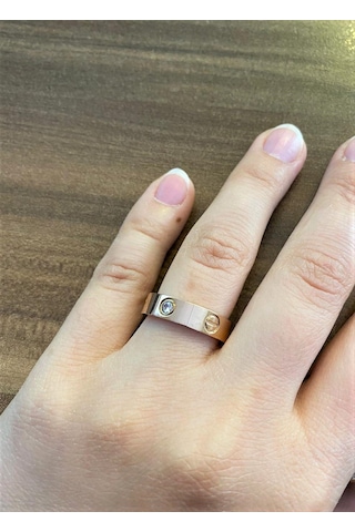 Unisex Love Model Taş Detay Rose Gold Çelik Yüzük Rose Gold