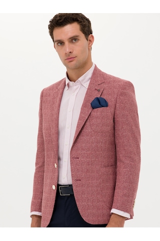 Cacharel Bordo Slim Fit Yün Keten Karışımlı Ceket Kırmızı