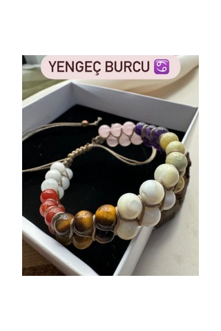 Yengeç Burcu Çift Sıra Makrome Doğal Taş Bileklik Çok Renkli