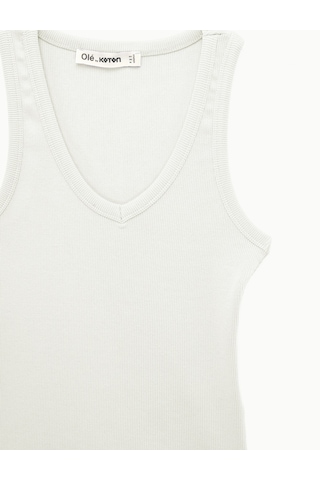 Koton Kaşkorse Modal Karışımlı V Yaka Kolsuz Slim Fit Atlet Ekru 6sal30273ık