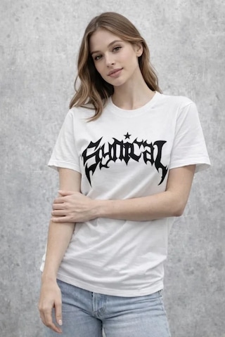 İkales Bisiklet Yaka Ön Baskılı Kısa Kollu Tişört Streetwear Günlük Basic Pamuklu T-shirt - Beyaz