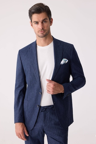 Erkek Mavi Slim Fit Çizgili Torba Cep Jogger Pantolonlu Sivri Yak