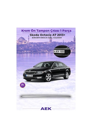 Skoda Octavia 2013-2018 Araca Özel Krom Ön Tampon Çıtası A+