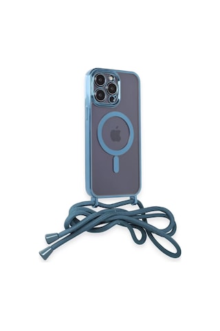 Newface Apple Uyumlu iPad iPhone 13 Pro Kılıf Divo Lazer Askılı Magsafe Kapak - Sierra Blue Siyah
