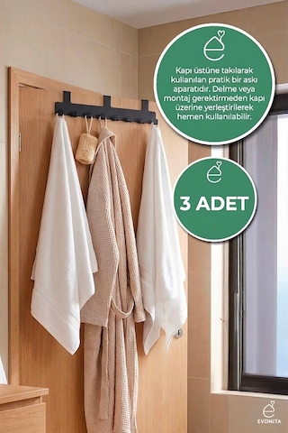 Kapı Arkası Askılık 8'li Askı Aparatı Banyo Havlu Askısı Düzenleyici Organizer 3'lü Set Çok Renkli