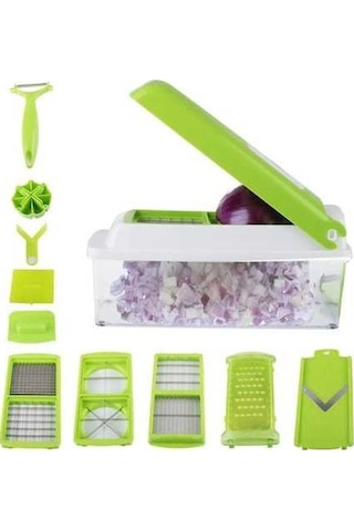 Pazly Yeşil Pp Ve Paslanmaz Çelik Meyve Sebze Doğrayıcı Seti, 1500ml Toplayıcı, 6/8 Parçalı, Profesyonel Soyacak İle Yeşil