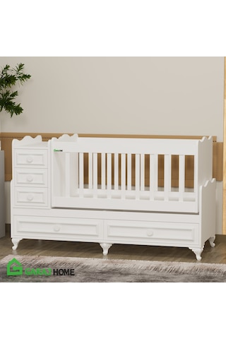 Garaj Home Öykü 5 Çekmeceli 60x120 Country Beşik Kombin Beyaz