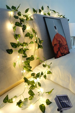 Technosmart Solar 50 Ledli Yeşil Yapay Yapraklı 5 Mt Dekoratif Bahçe Aydınlatma Balkon Süsleme Çok Renkli