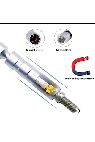 Mafsallı 14mm Buji Lokması 12 Köşe Mıknatıslı 3/8