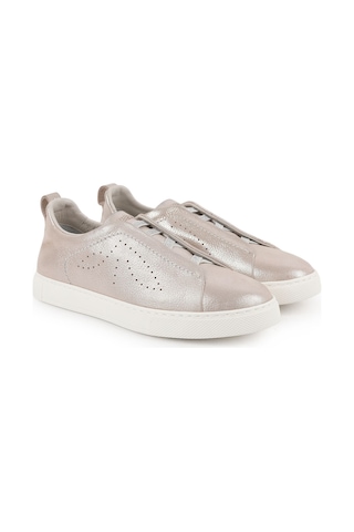 Libero Lz5885 Metalik Parlak Nokta Delik Detaylı Bağcıksız Hafif Eva Taban Kadın Sneaker Koyu Bej