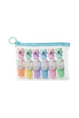Sevimli Mini Fosforlu Keçeli Kalem-6lı Set-mini Ayıcık Başlıklı-fosfor04