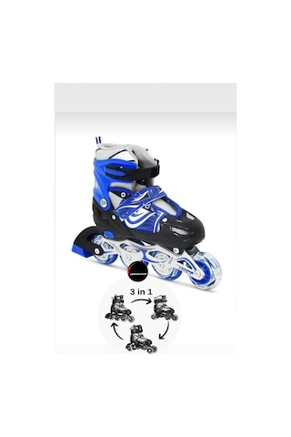 Işıklı Çocuk Pateni Silikon Ayarlanabilir Teker Metal Gövde Numaralı Mavi