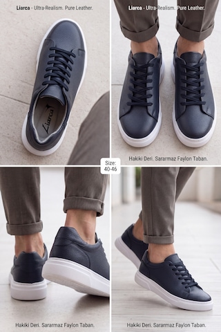 Liarca Asterio %100 Hakiki Deri Sararmayan Faylon Taban Sneaker Klasik Lacivert Beyaz Ayakkabı Lacivert - Beyaz